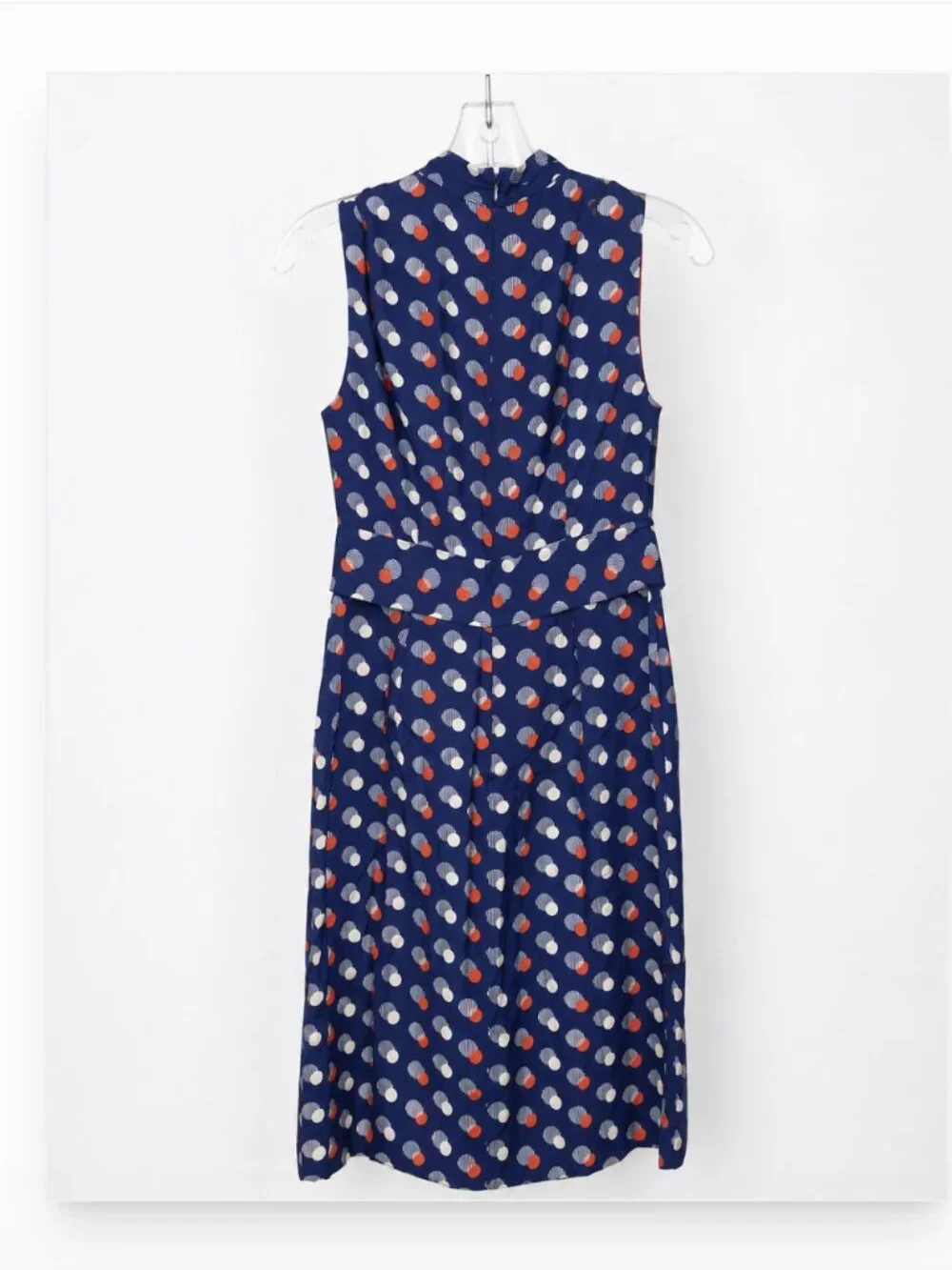 Kate Spade Blue Red White Geo Pattern Silk Knit Peplum Dress 2 Mod